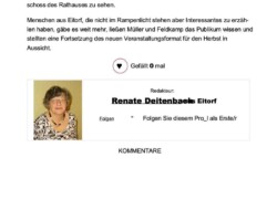 The report on the new talk show in the Eitorfer Theater “EiTalk” from April 22nd, 2022, in which I was a surprise guest, appeared in the Rhenish advertising papers.